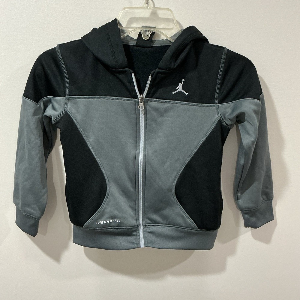 Youth Air Jordan ThermaFit Full Zip Hooded Jacket-Size Small‎ (4 - 5) Black/Gray